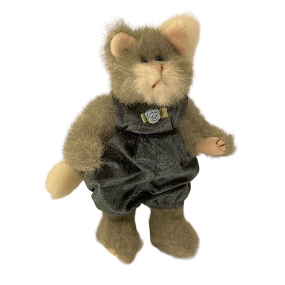 VTG 1993 TY Attic Treasure Whiskers Gray Cat Jointed in Jumper Stuffed Plush Toy